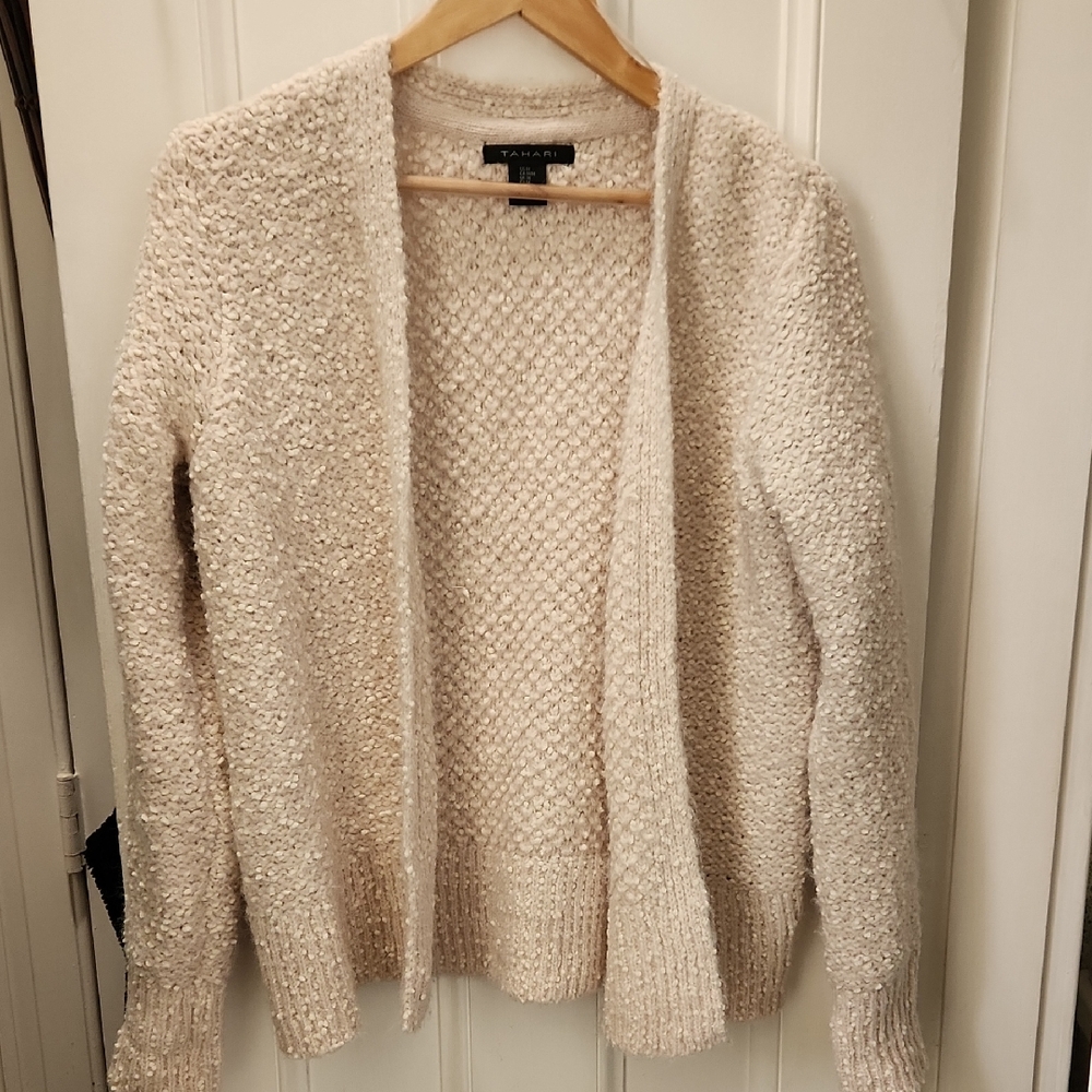 Tahari Women's Cream Knit Cardigan Size Medium
